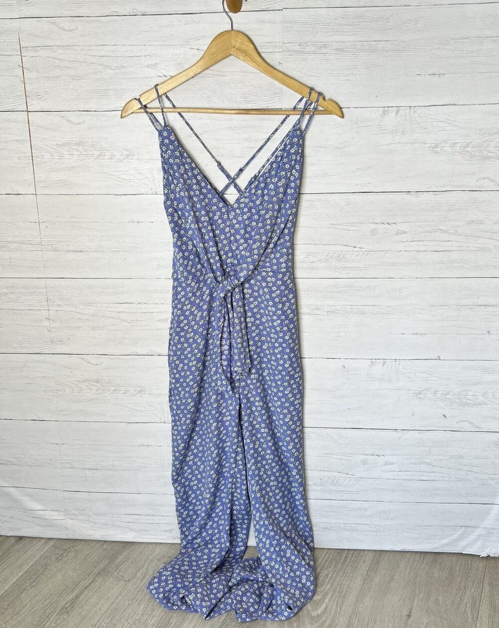 Abercrombie & Fitch Jumpsuit Womens SZ XXS Blue & White Floral Ditsy Cottagecore